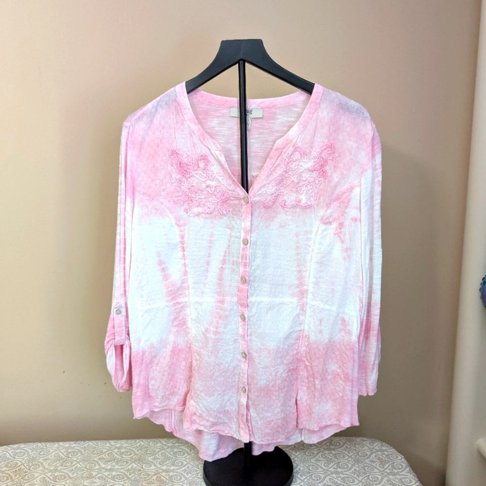 Vintage America Pink and White Blouse Size XL